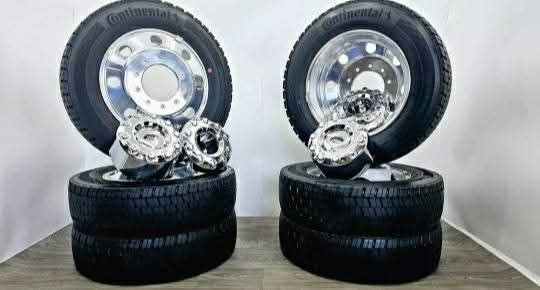 CHROME SET 6x WHEELS 2025 FORD F450 F550 225/70R19.5 CONTINENTAL HDR5